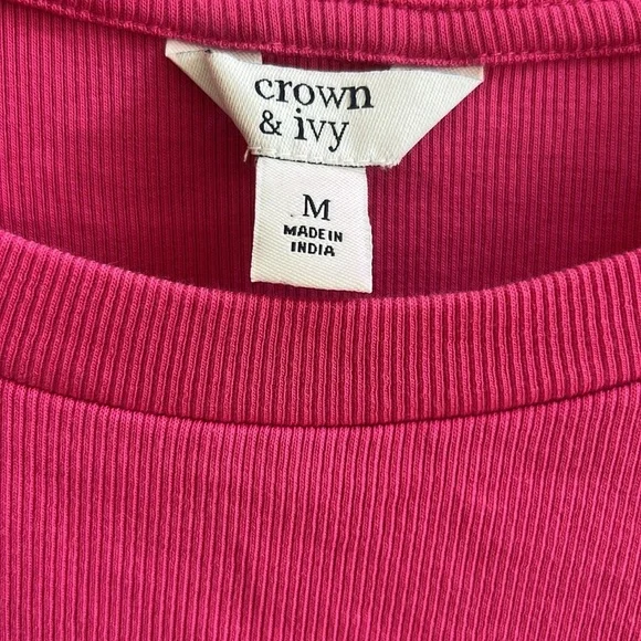 Crown & Ivy Pink Ruffle Sleeve White Trim Summer Top Size Medium - Picture 3 of 6